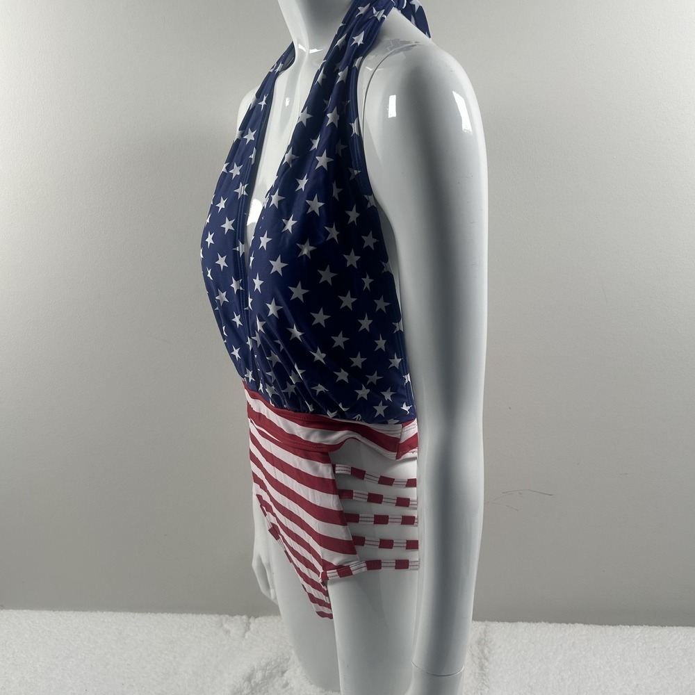 Aqua Eve Swimsuit Womens Medium USA Flag Star Stripe Halter One Piece Patriotic - Picture 3 of 13